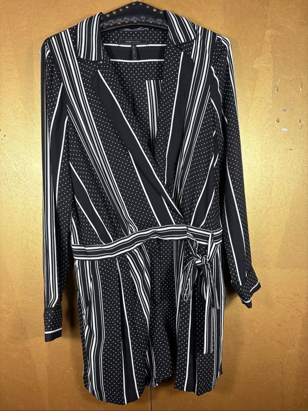 BcbgMaxazria striped Polka dot wrap romper dress size M